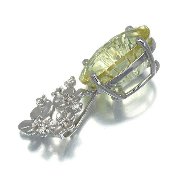 レモンクォーツ 4.79ct ダイヤ 0.10ct フラワー ペンダントトップ K18WG 