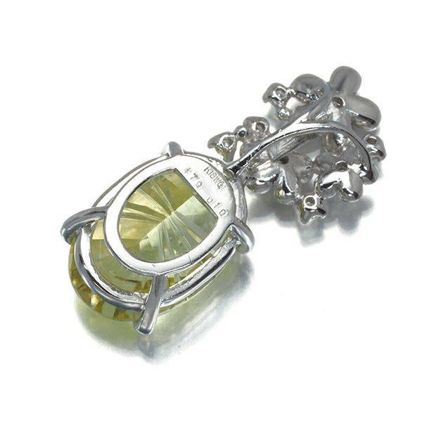 レモンクォーツ 4.79ct ダイヤ 0.10ct フラワー ペンダントトップ K18WG 