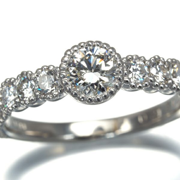 ダイヤ 0.400ct/0.31ct  ミルグレイン リング Pt900 