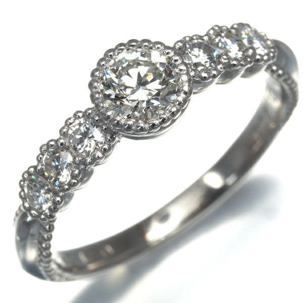 ダイヤ 0.400ct/0.31ct  ミルグレイン リング Pt900 