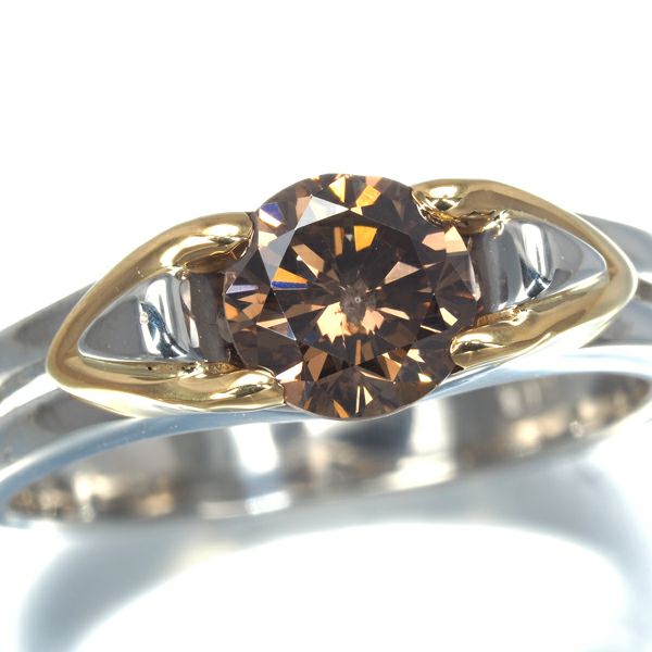 ブラウンダイヤ 1.025ct コンビカラー 一粒  リング K18YG/Pt900 