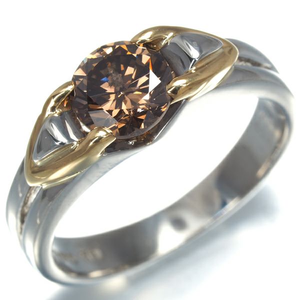 ブラウンダイヤ 1.025ct コンビカラー 一粒  リング K18YG/Pt900 