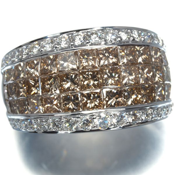 レ・エッセンシャル リング ブラウン&クリア ダイヤ 3.60ct ミステリーセッティング 9号 K18WG 