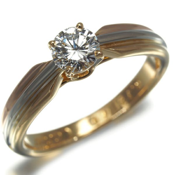 カルティエ リング ダイヤ 0.38ct ソリテール スリーカラー 49号 K18YG/WG/PG 保証書/鑑定書