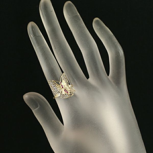ルビー 0.05ct 蝶 アニマル 透かし  リング K18YG 