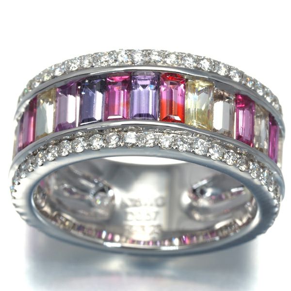 サファイア 3.23ct ダイヤ 0.57ct マルチカラー 2種カット  リング K18WG 鑑別書