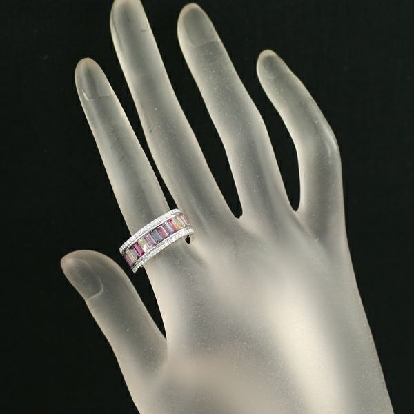 サファイア 3.23ct ダイヤ 0.57ct マルチカラー 2種カット  リング K18WG 鑑別書
