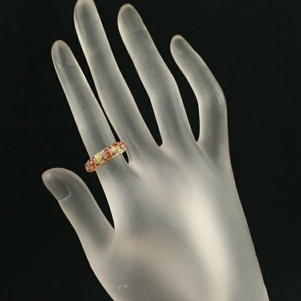 オレンジ&イエロー サファイア 1.65ct パヴェ  リング K18YG 