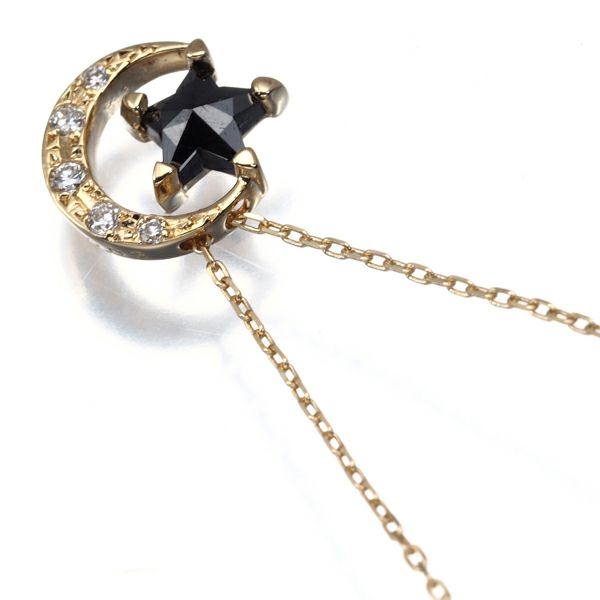 スタージュエリー ネックレス ブラック&クリア ダイヤ 0.18ct/0.03ct  ムーン スター K18YG 