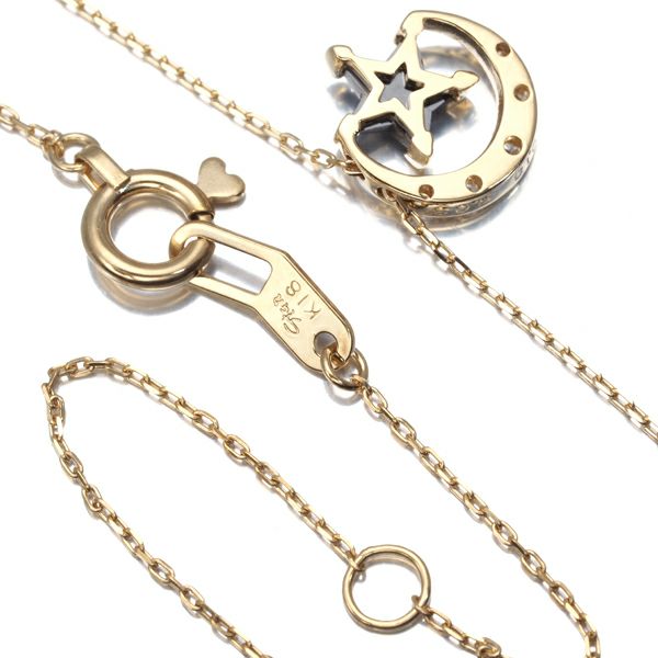 スタージュエリー ネックレス ブラック&クリア ダイヤ 0.18ct/0.03ct  ムーン スター K18YG 