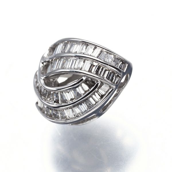 ダイヤ  0.22ct バゲットカット 透かし ペンダントトップ K18WG 