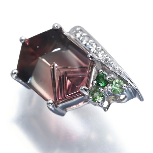 バイカラートルマリン 2.71ct ダイヤ グリーンガーネット ペンダントトップ K18WG 