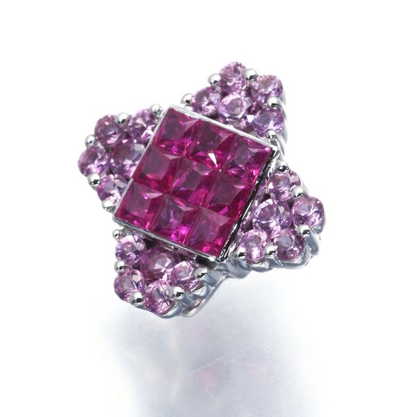 ピンクサファイア 0.33ct ルビー 0.34ct  ミステリーセッティング ペンダントトップ K18WG 