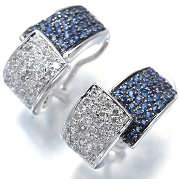 サファイア 0.60ct ダイヤ 0.80ct パヴェ  ピアス兼イヤリング K18WG/ブラックコーティング 