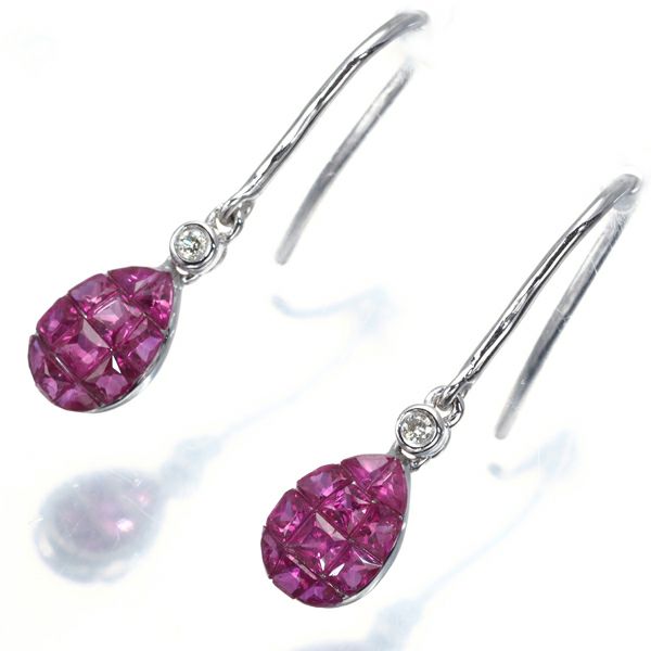 ルビー 0.50ct/0.50ct ダイヤ ミステリーセッティング ピアス K18WG 