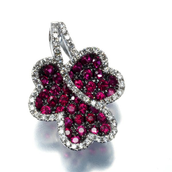 ルビー 1.02ct ダイヤ 0.28ct  リーフ フラワー ペンダントトップ K18WG/ブラックコーティング