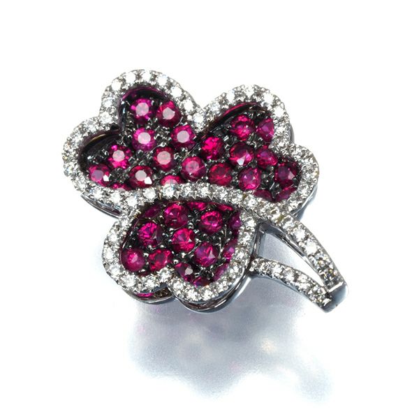 ルビー 1.02ct ダイヤ 0.28ct  リーフ フラワー ペンダントトップ K18WG/ブラックコーティング