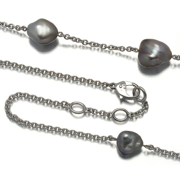 ミキモト ネックレス ブラックパール 黒蝶真珠 7.4-9.8mm  ステーション バロック ロング K18WG