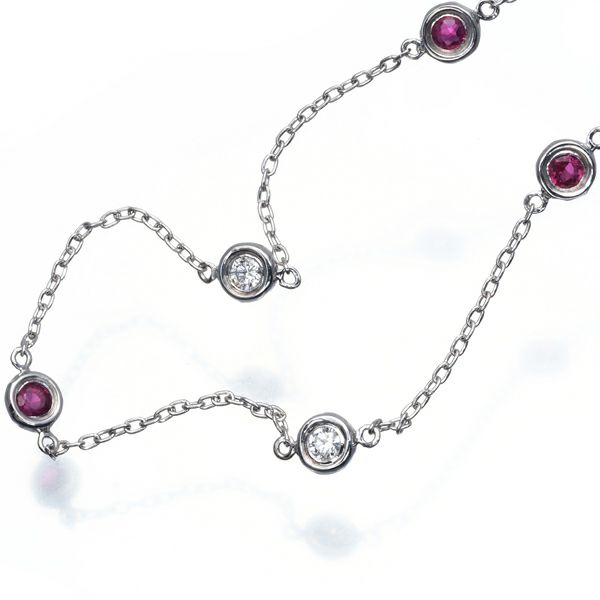 ルビー 0.24ct ダイヤ 0.09ct ステーション   ブレスレット K18WG 