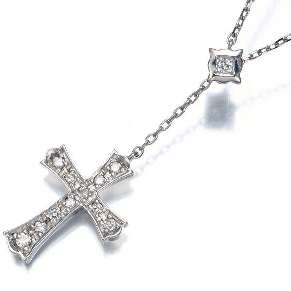 ヴァンドーム ネックレス ダイヤ 0.11ct  クロス リバーシブル K18WG 