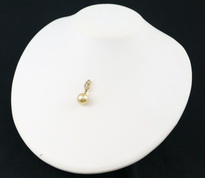 ゴールデンパール 真珠 11.2mm ダイヤ 0.12ct   ペンダントトップ K18YG ソーティング