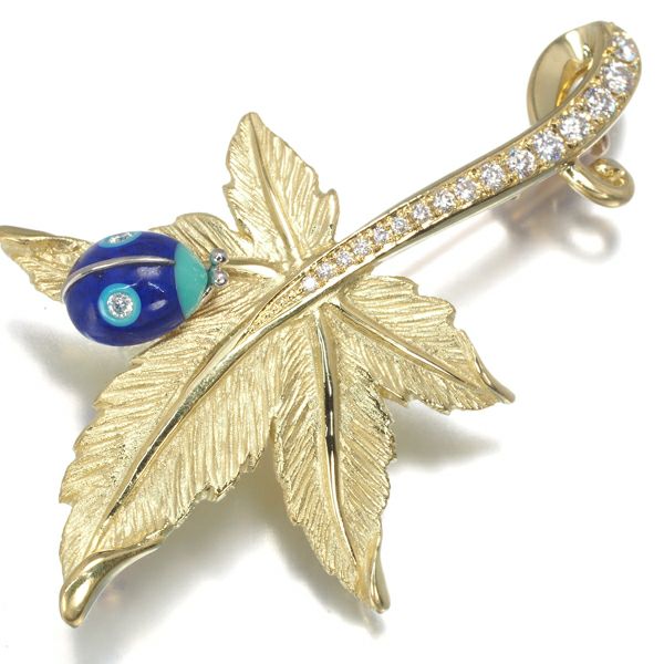 金澤陏乃 ブローチ ダイヤ 0.20ct  AKコレクション 紅葉 てんとう虫 K18YG/Pt900/エナメル