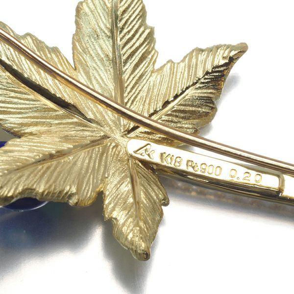 金澤陏乃 ブローチ ダイヤ 0.20ct  AKコレクション 紅葉 てんとう虫 K18YG/Pt900/エナメル