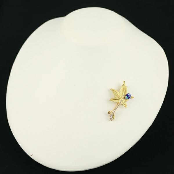 金澤陏乃 ブローチ ダイヤ 0.20ct  AKコレクション 紅葉 てんとう虫 K18YG/Pt900/エナメル