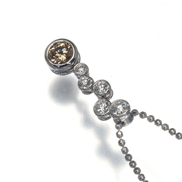 カシケイ ネックレス ブラウン&クリア ダイヤ 0.30ct/0.20ct ベゼル  Pt900/Pt850 