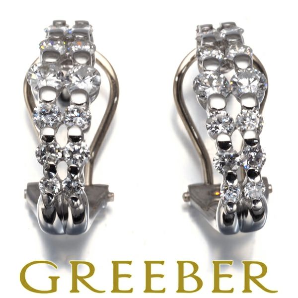 ダイヤ 0.50ct/0.50ct フープ  ピアス Pt900/K14WG