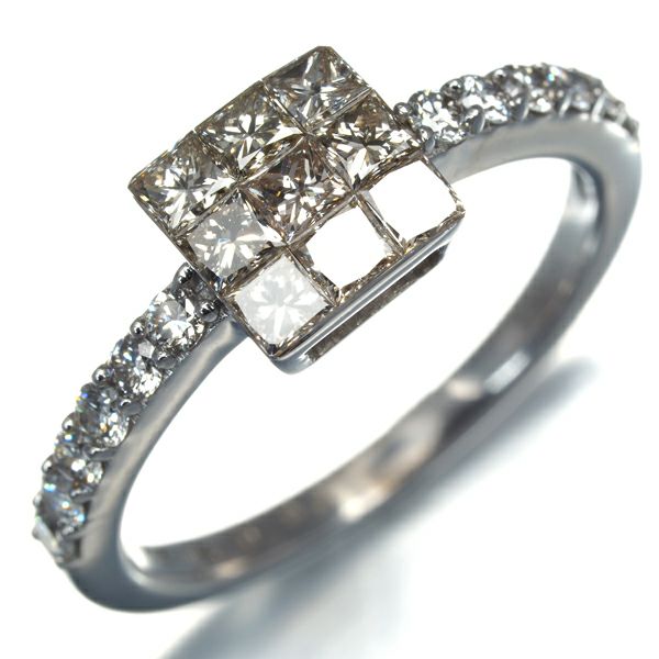 ダイヤ 0.63ct/0.20ct ミステリーセッティング  リング K18WG 