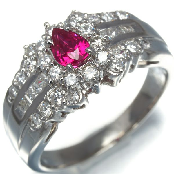 ルビー 0.45ct ダイヤ 0.63ct 2種カット クラシック  リング Pt900 ソーティング