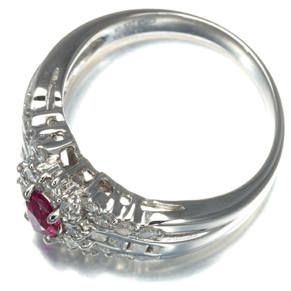 ルビー 0.45ct ダイヤ 0.63ct 2種カット クラシック  リング Pt900 ソーティング