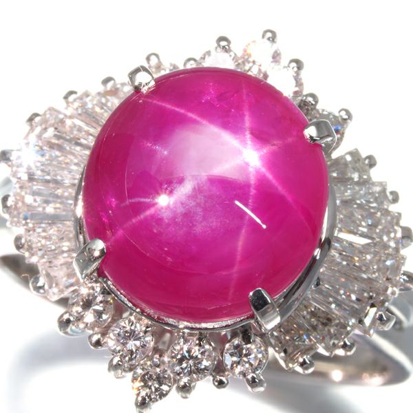 スタールビー 6.43ct ダイヤ 0.91ct クラシック  リング Pt900 ソーティング