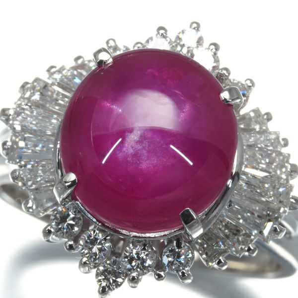 スタールビー 6.43ct ダイヤ 0.91ct クラシック  リング Pt900 ソーティング