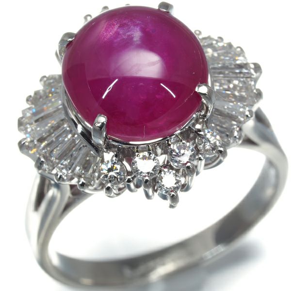 スタールビー 6.43ct ダイヤ 0.91ct クラシック  リング Pt900 ソーティング