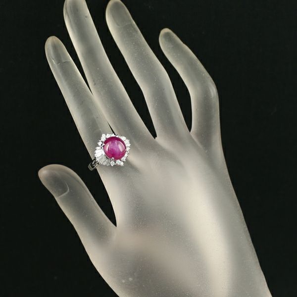 スタールビー 6.43ct ダイヤ 0.91ct クラシック  リング Pt900 ソーティング