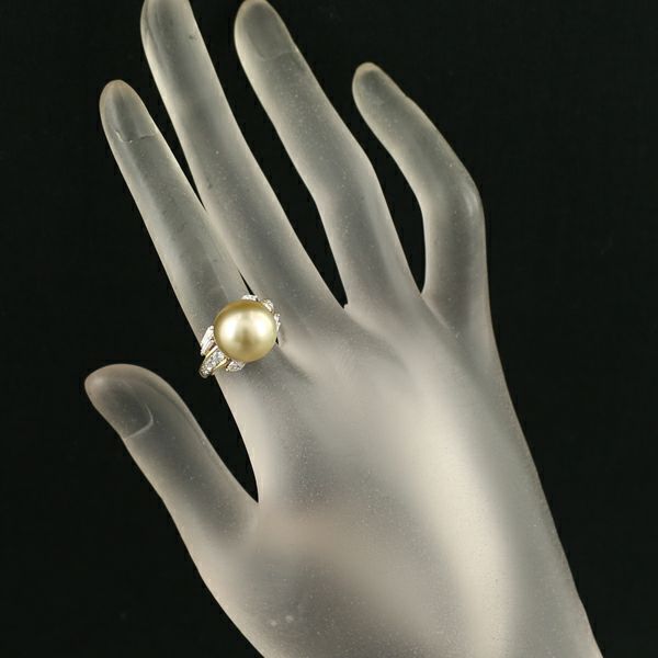 ゴールデンパール 白蝶真珠 11.8mm ダイヤ 0.58ct   リング K18YG ソーティング