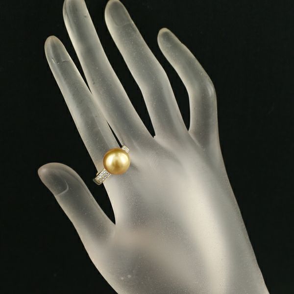 タサキ リング ゴールデンパール 白蝶真珠 11.3mm ダイヤ 0.21ct  13.5号 K18YG ソ