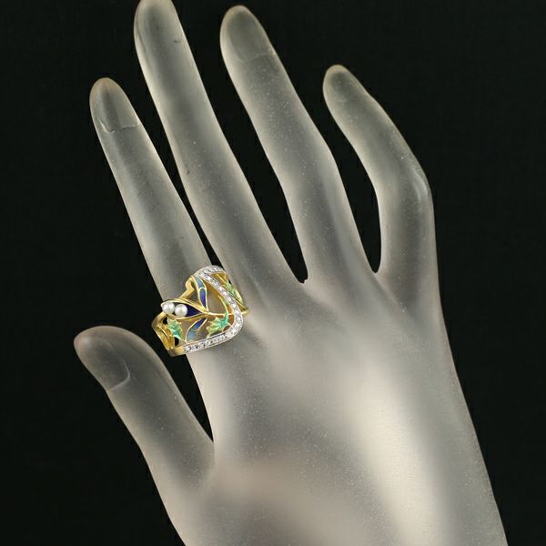 マリエラ リング ダイヤ  ベビーパール 淡水真珠 2.8mm 14.5号 K18YG/WG/エナメル 保