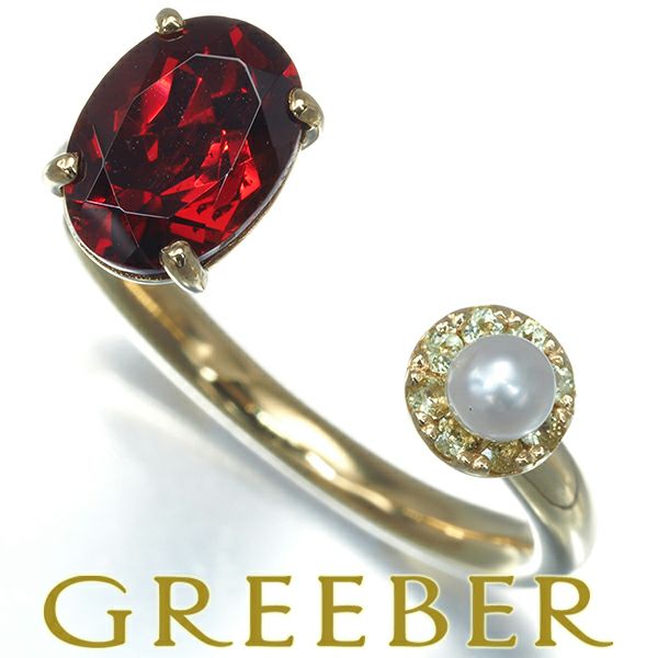 ガーネット 1.86ct ペリドット 0.08ct ベビーパール 真珠 3.0mm   リング K18YG 