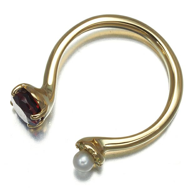 ガーネット 1.86ct ペリドット 0.08ct ベビーパール 真珠 3.0mm   リング K18YG 