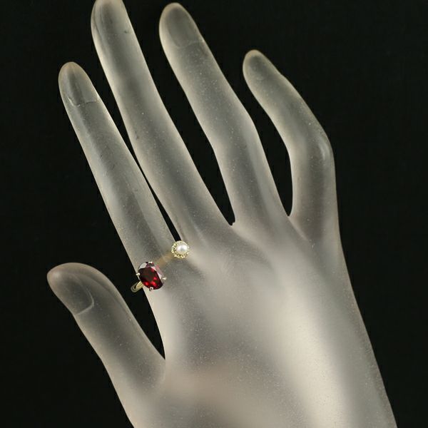 ガーネット 1.86ct ペリドット 0.08ct ベビーパール 真珠 3.0mm   リング K18YG 