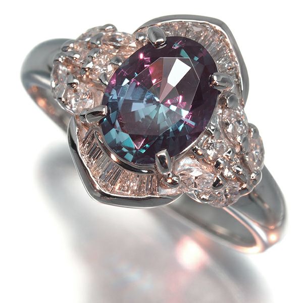 クレサンベール リング 再結晶アレキサンドライト 1.41ct ダイヤ クラシック 10号 Pt900 ソ