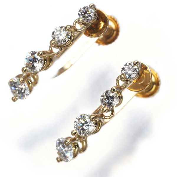 ダイヤ 0.55ct/0.55ct 揺れる  イヤリング K18YG 