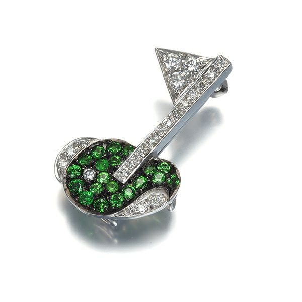 ダイヤ 0.24ct グリーンガーネット ゴルフ ブローチ兼ペンダントトップ K18WG/ブラックコーティング 