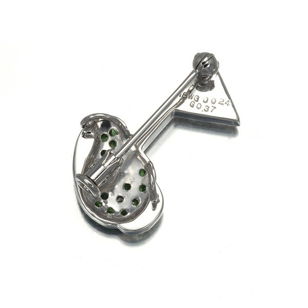 ダイヤ 0.24ct グリーンガーネット ゴルフ ブローチ兼ペンダントトップ K18WG/ブラックコーティング 
