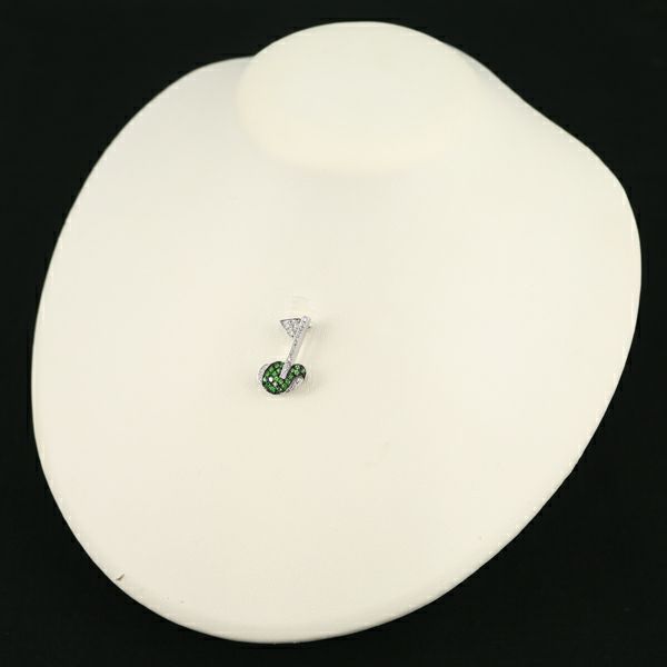 ダイヤ 0.24ct グリーンガーネット ゴルフ ブローチ兼ペンダントトップ K18WG/ブラックコーティング 