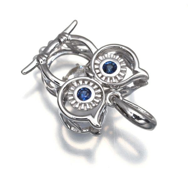 ダイヤ 0.10ct サファイア 0.04ct ダンシングストーン フクロウ  ペンダントトップ K18WG 