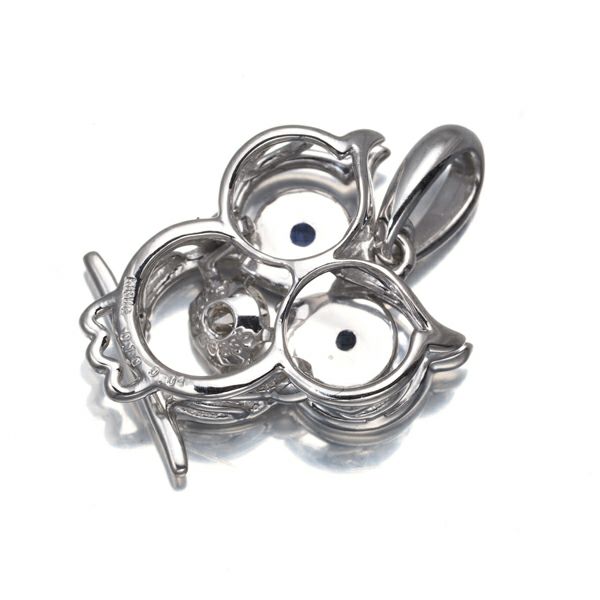 ダイヤ 0.10ct サファイア 0.04ct ダンシングストーン フクロウ  ペンダントトップ K18WG 